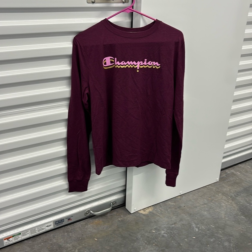 Champion Burgundy Maroon Red Wine Long Sleeve Tee Authentic Athleticwear LOGO M